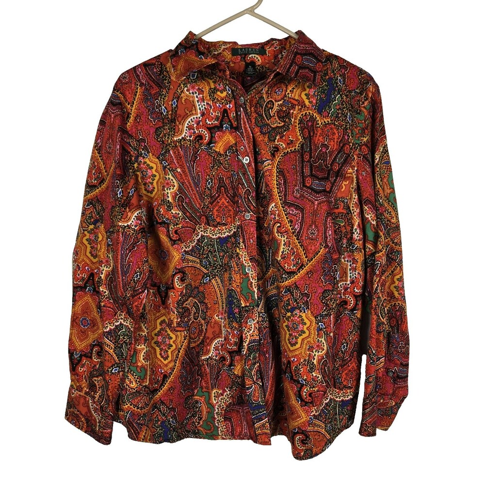 Lauren Ralph Lauren Women's Size 1X Long Sleeve Button Up Shirt Vibrant